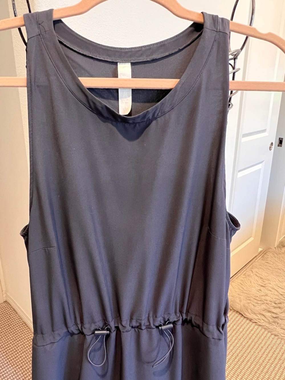 Zella Black Sleeveless Midi Dress with Drawstring Waist